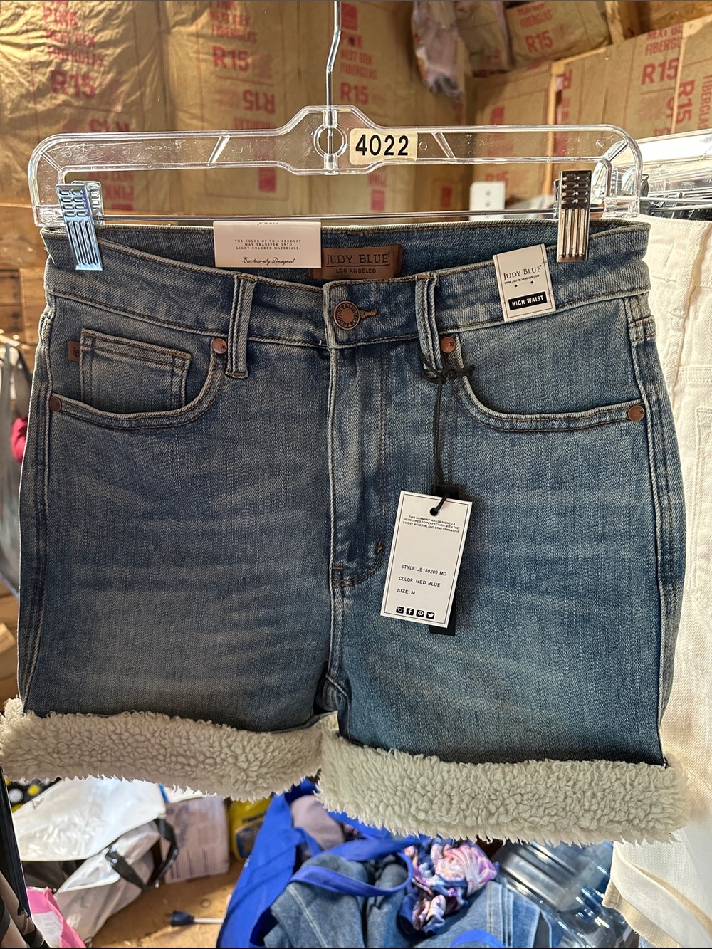 Judy Blue Light Blue Denim Shorts with Sherpa Cuff